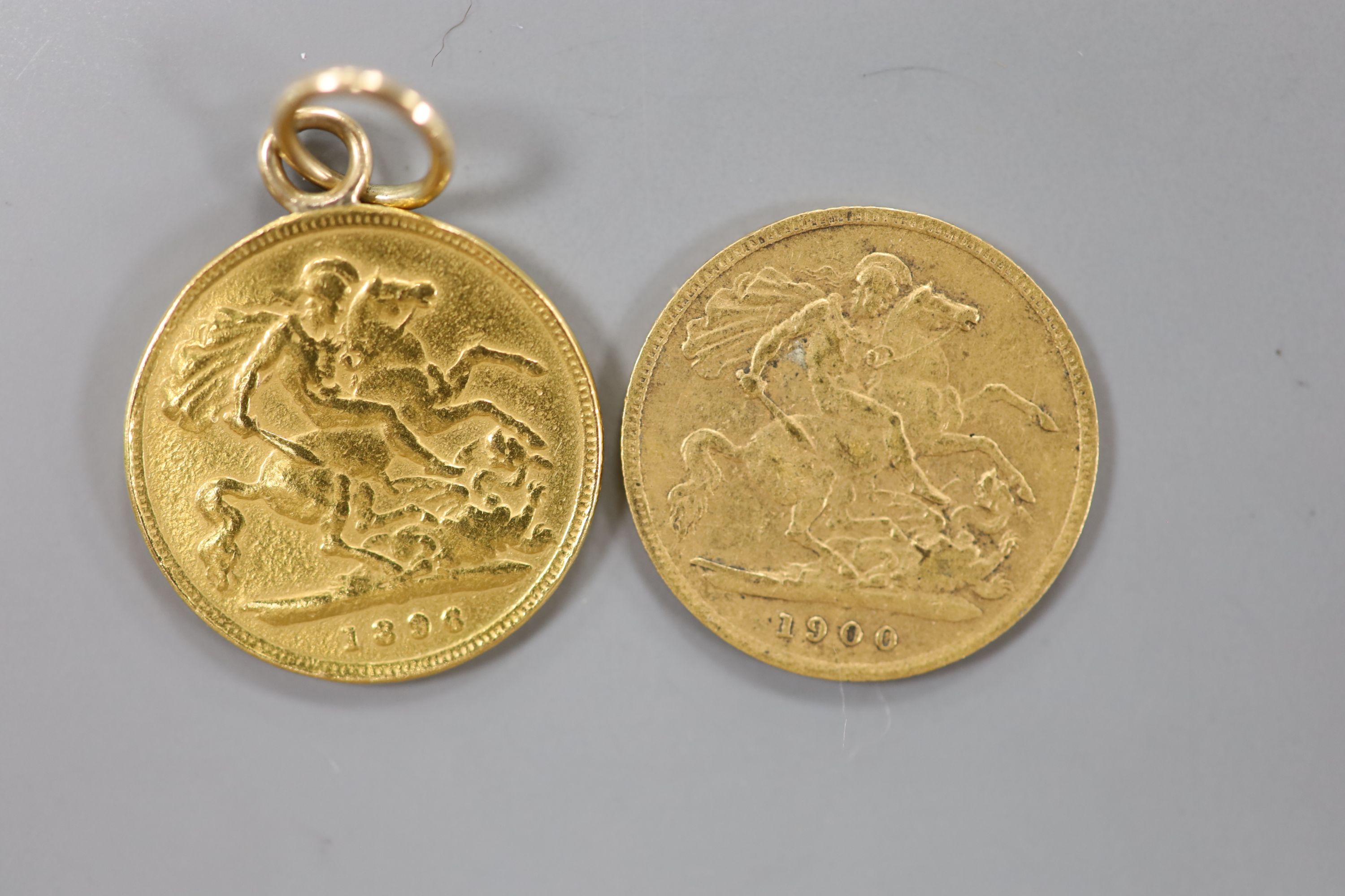 Two half sovereigns, 1896 (ring suspension) and 1900